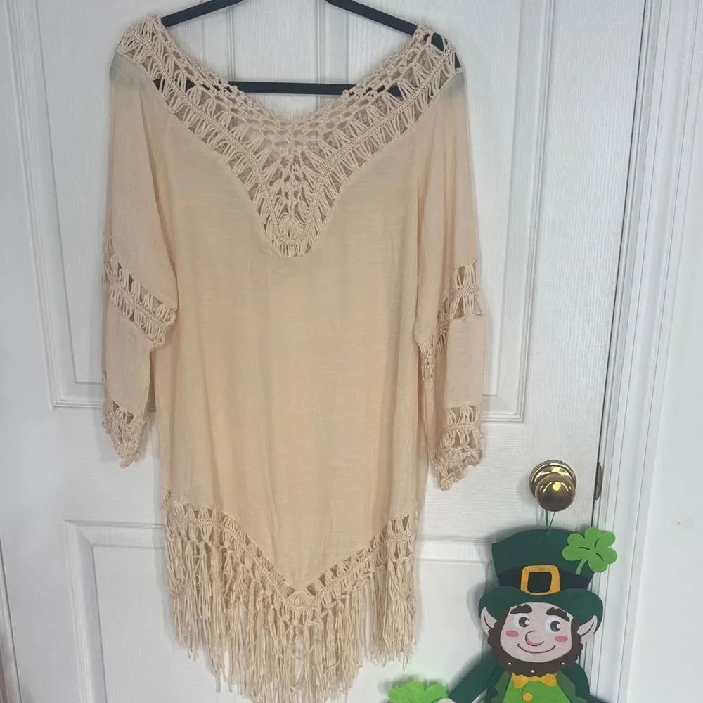 Beige Crochet Fringe Cover-Up